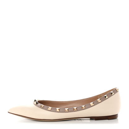 Valentino Garavani Nappa Rockstud Ballerina Flats 38.5 Light 39 Ivory Poudre 1 of 9