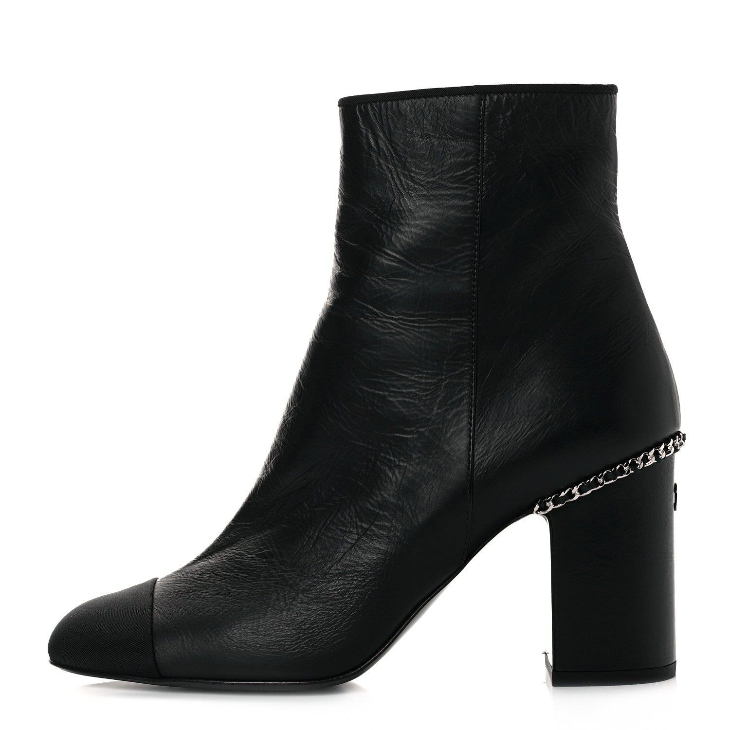 Chanel Crumpled Calfskin Cap Toe Chain Short Boots 39 Black 3 of 30