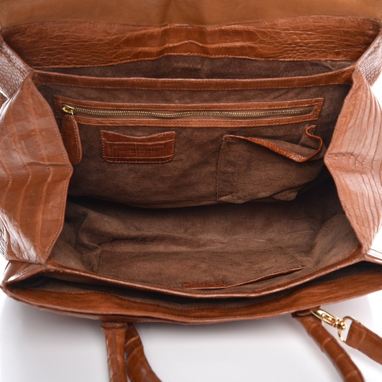 Crocodile Top Handle Tote Brown