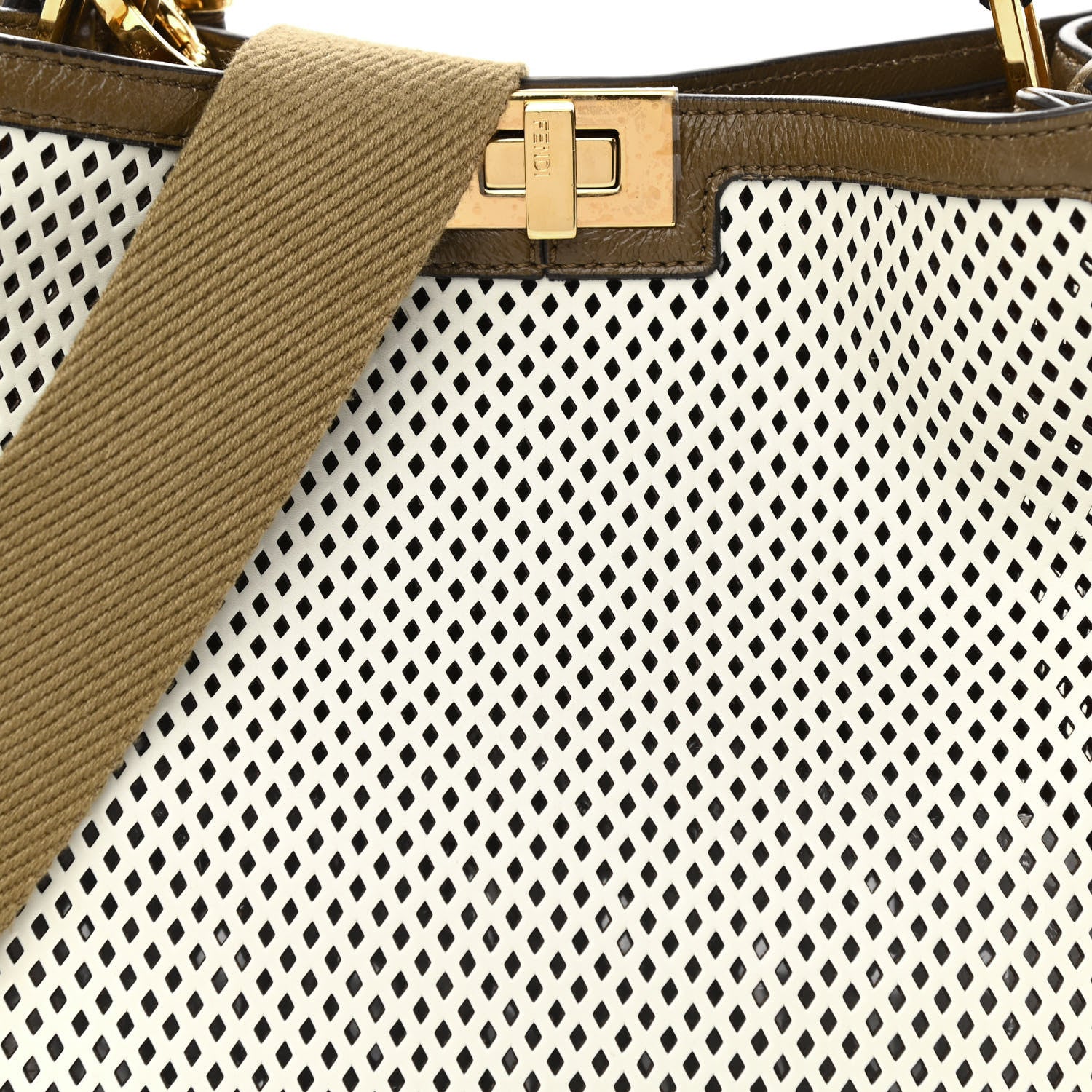 Fendi Vitello Liberty Glossy Lambskin Perforated Medium Peekaboo X-Lite White Ice Rust Maya 8 of 10