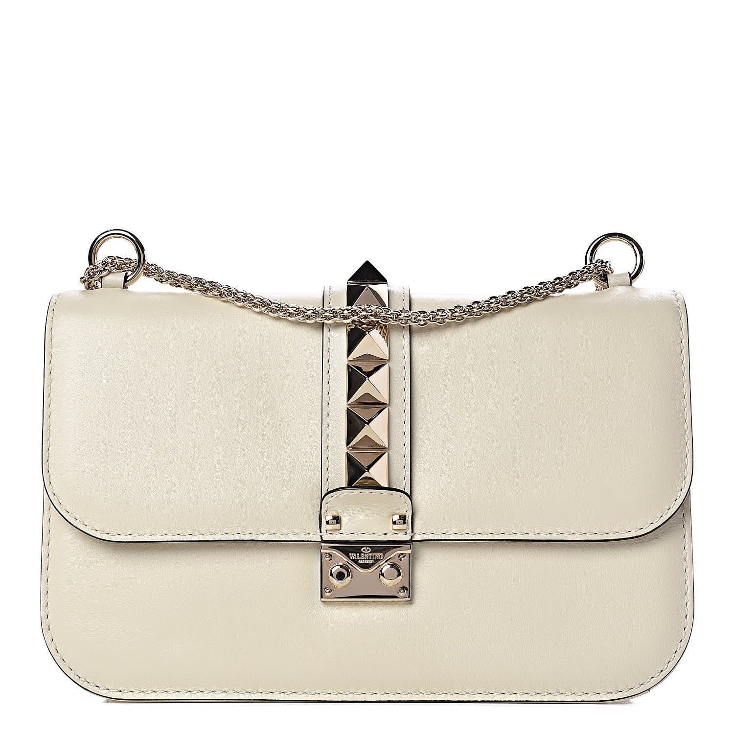 Valentino Garavani Vitello Medium Glam Lock Rockstud Flap Light Ivory 1 of 13