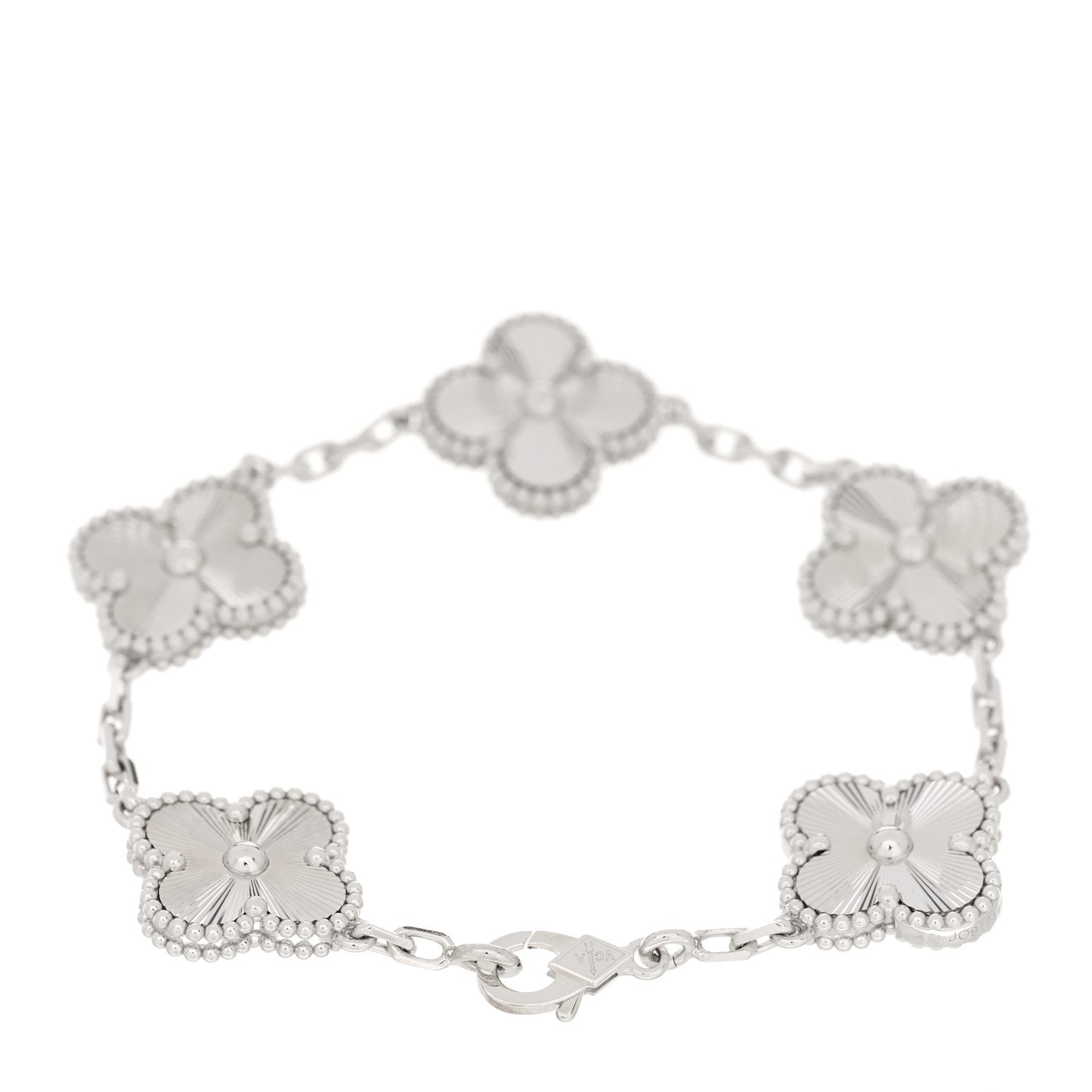 18K White Gold 5 Motifs Guilloche Vintage Alhambra Bracelet