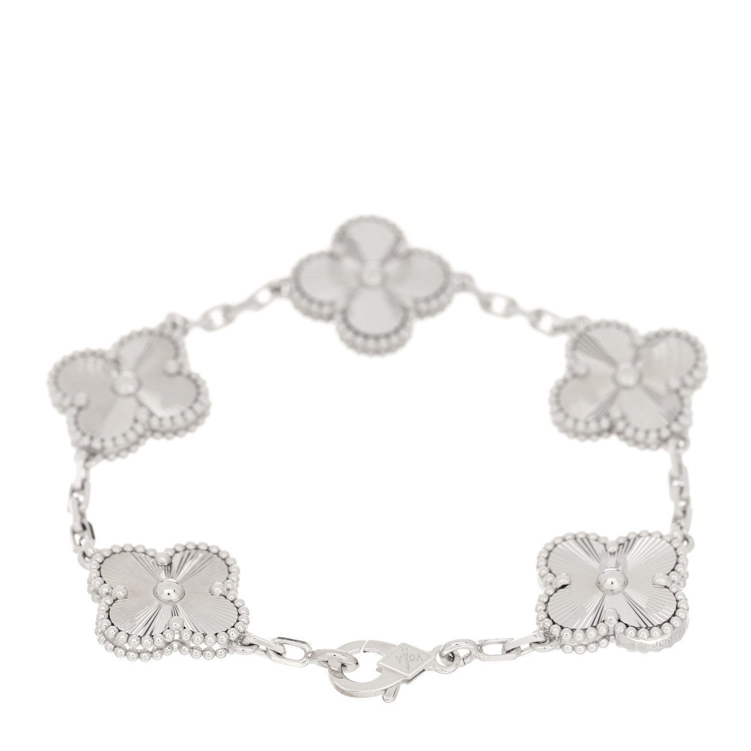 Van Cleef & Arpels 18K White Gold 5 Motifs Guilloche Vintage Alhambra Bracelet 3 of 5