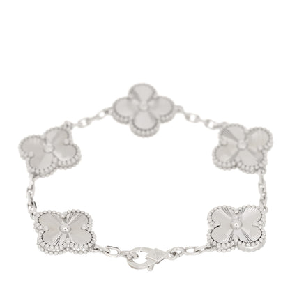 Van Cleef & Arpels 18K White Gold 5 Motifs Guilloche Vintage Alhambra Bracelet 3 of 5