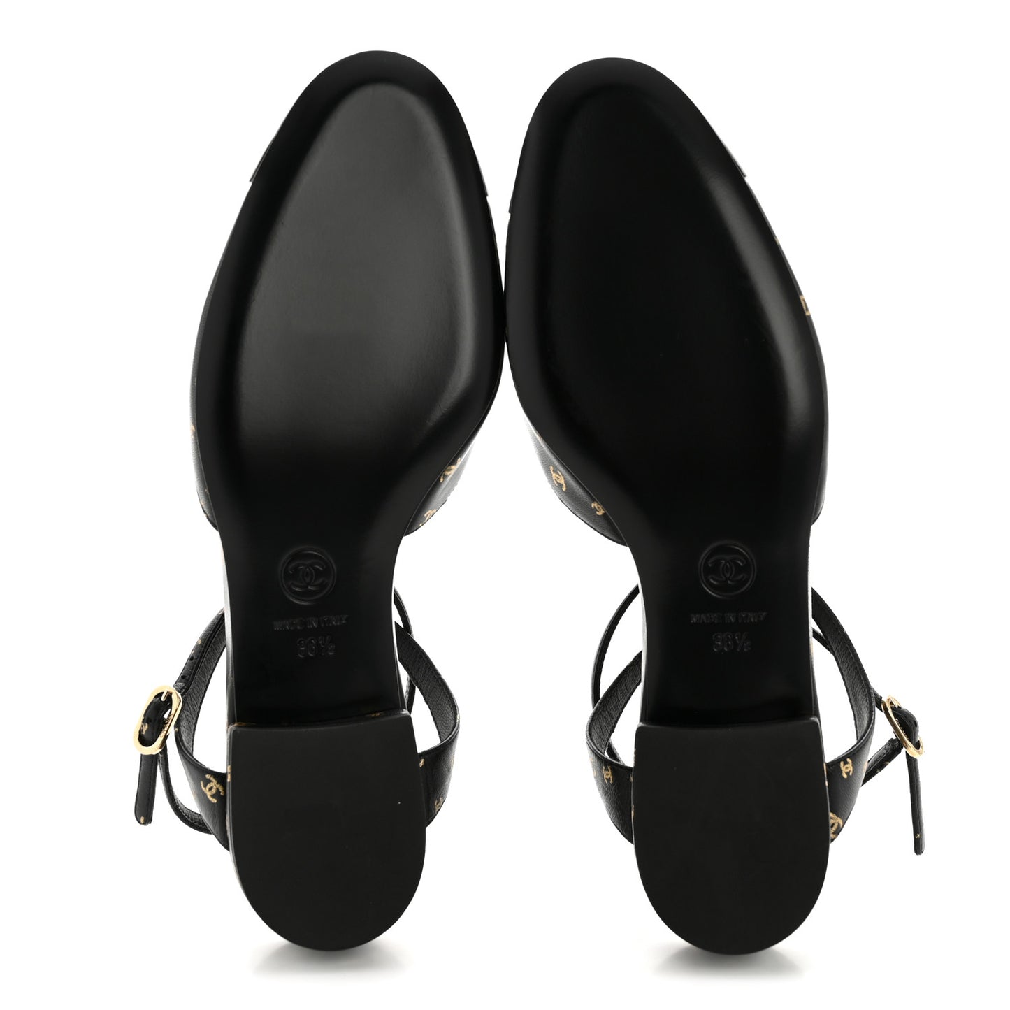 Printed Lambskin Patent Calfskin Cap Toe CC Slingbacks 36.5 Black Gold
