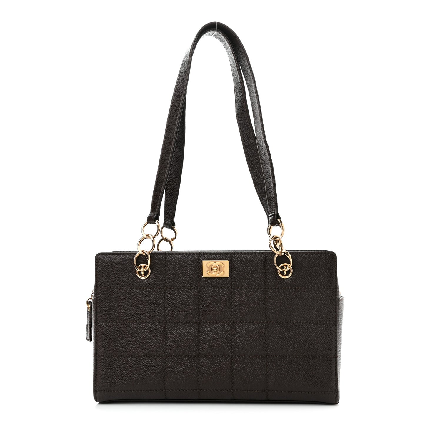 Caviar Chocolate Bar Quilted Shoulder Bag Dark Brown