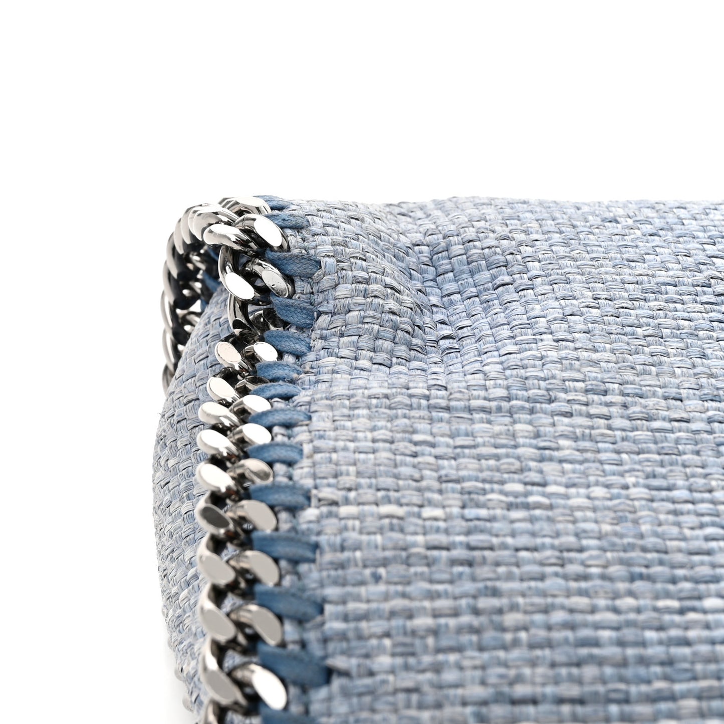 Raffia Mini Falabella Fold Over Tote Light Blue