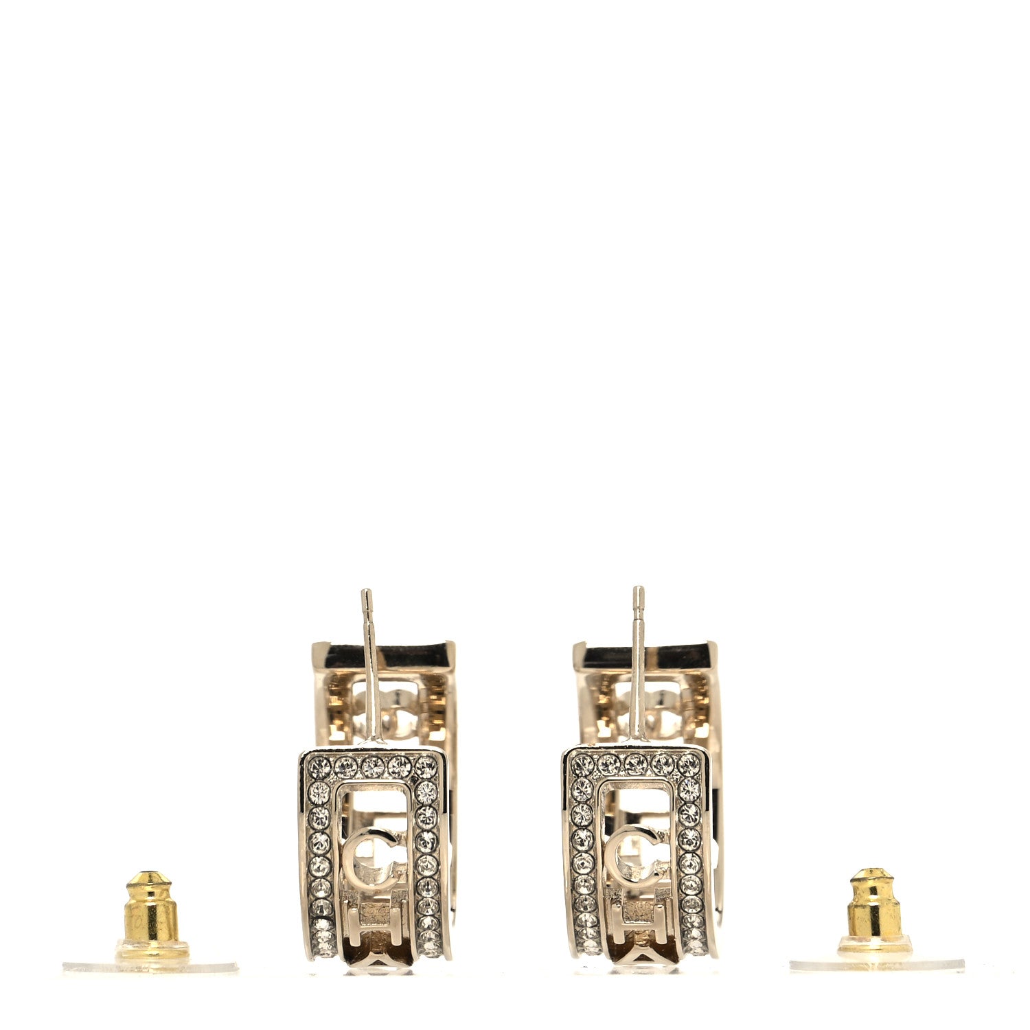 Chanel Metal Crystal Bow-tiful CC Hoop Earrings Gold 3 of 4