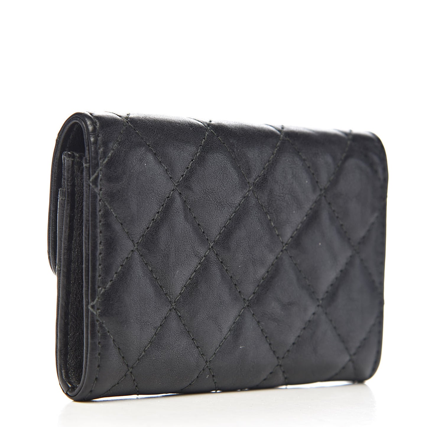 Crumpled Calfskin Quilted Flap Card Holder Wallet So Black
