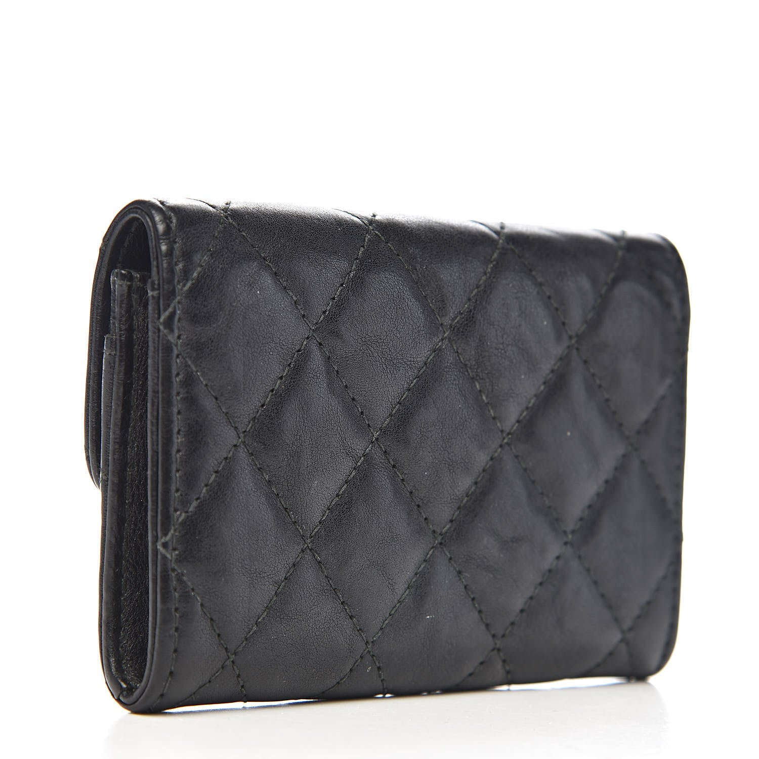 Chanel Crumpled Calfskin Quilted Flap Card Holder Wallet So Black 3 of 9