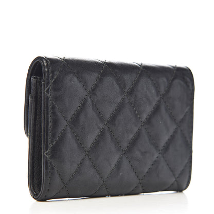 Chanel Crumpled Calfskin Quilted Flap Card Holder Wallet So Black 3 of 9