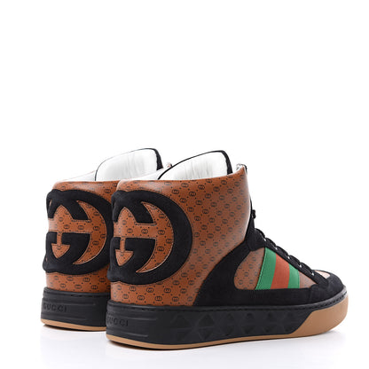 Gucci X DAPPER DAN Calfskin Suede GG Micro Monogram Mens High Top Sneakers 9 Brown 4 of 9