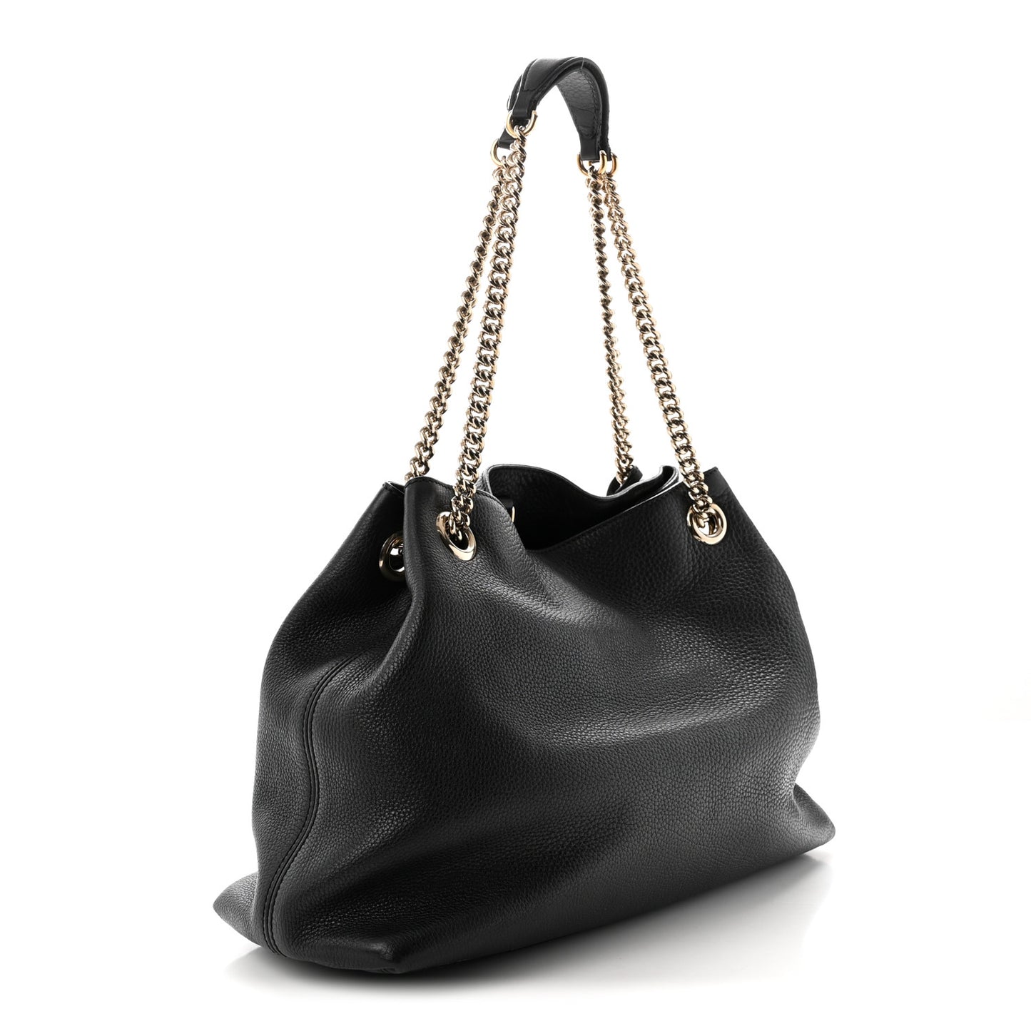Pebbled Calfskin Medium Soho Chain Shoulder Bag Black