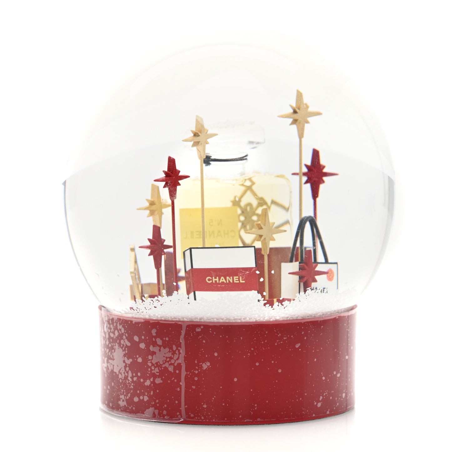 Glass N°5 Perfume Bottle Snow Globe Red
