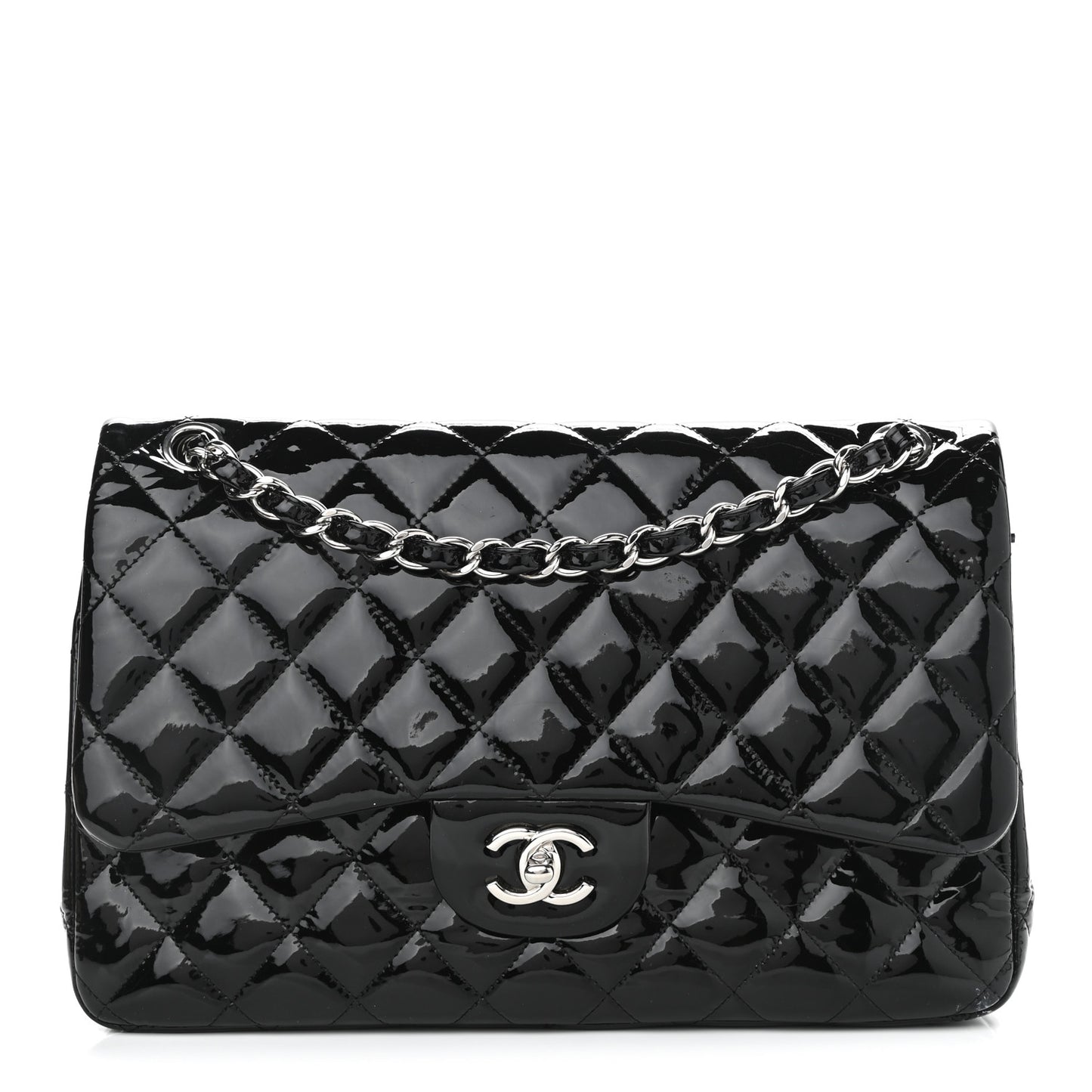 Patent Quilted Jumbo Double Flap Black