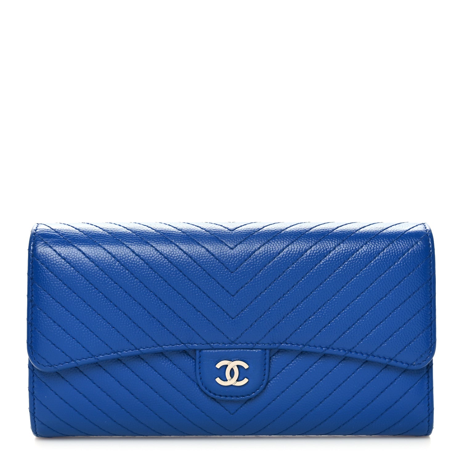 Chanel Caviar Chevron Quilted Large Flap Wallet Blue 1 of 9