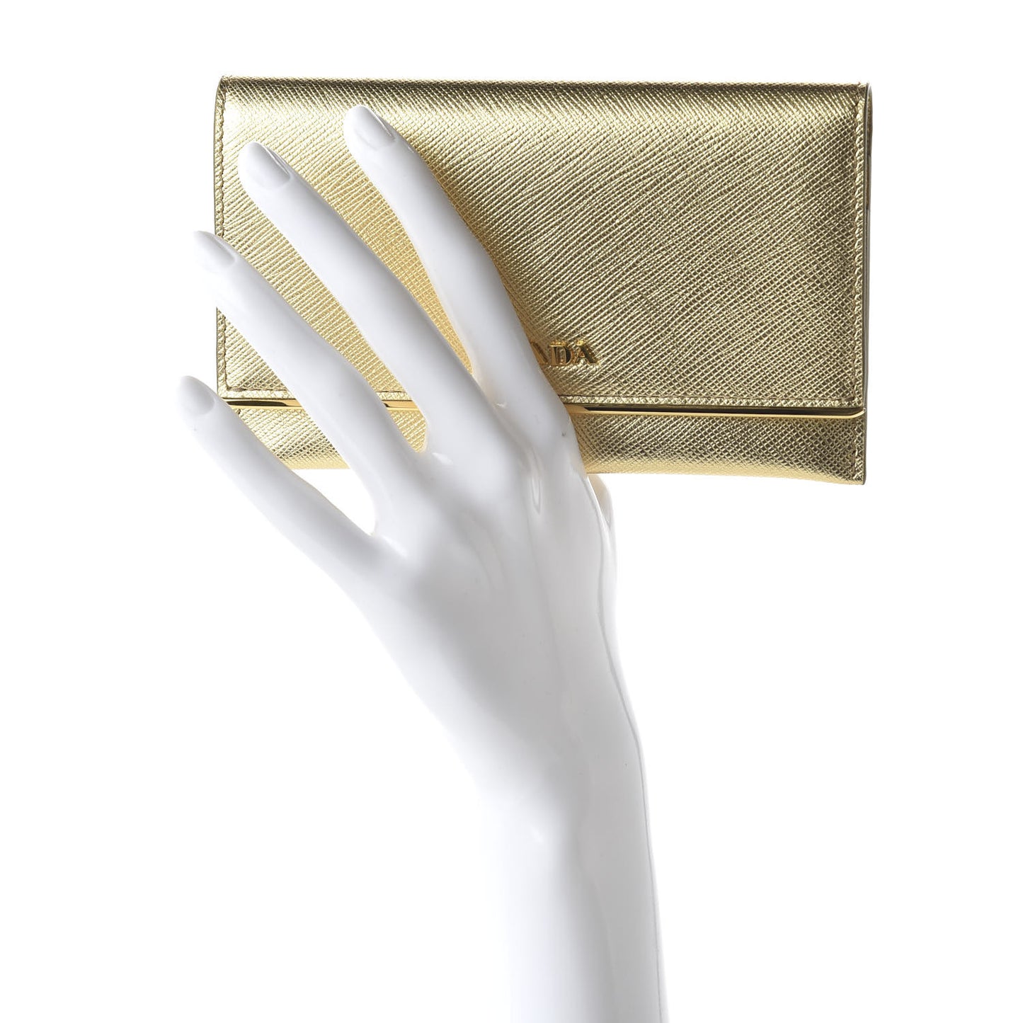 Saffiano Metal Bar Flap Wallet Platino