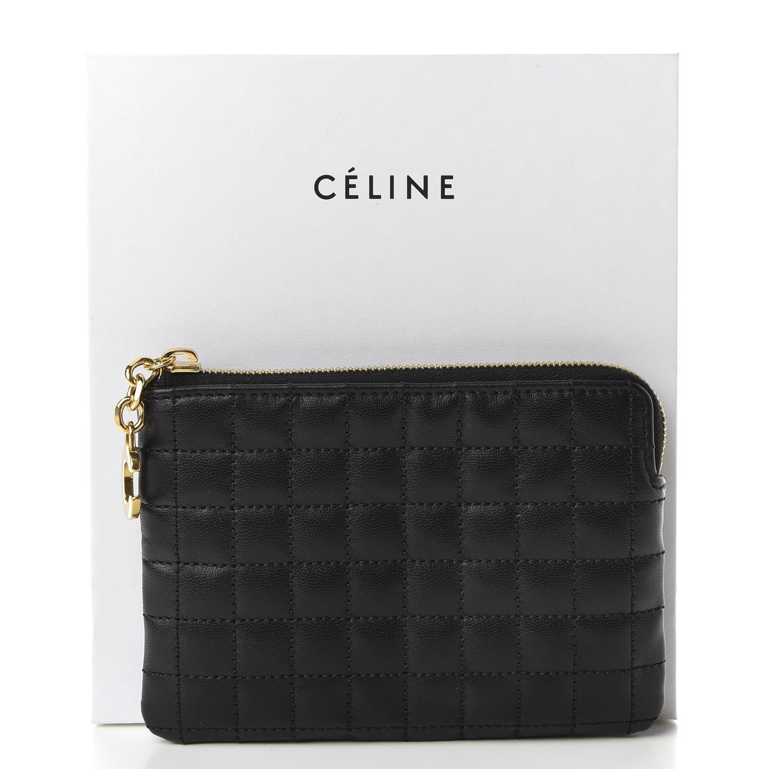 Celine Calfskin Quilted C Charm Coin Card Pouch Black 9 of 9