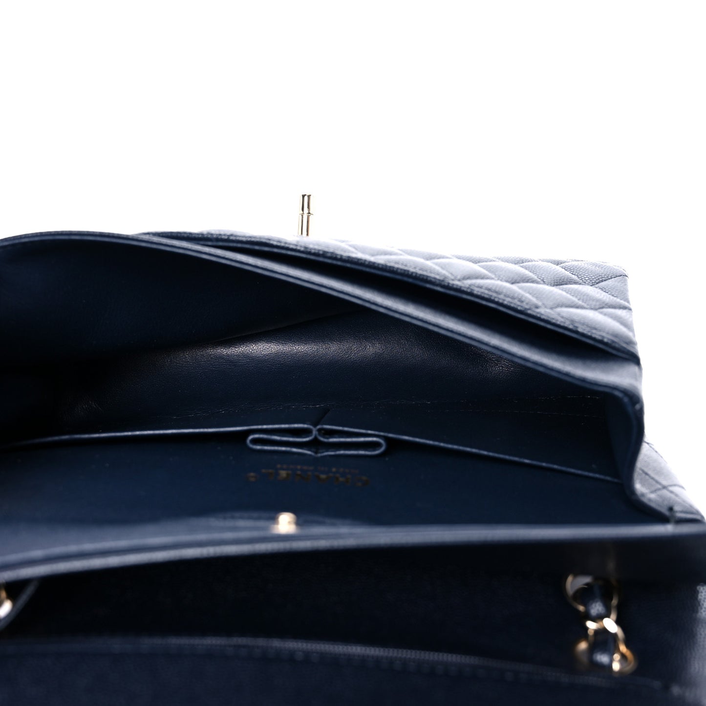 Caviar Quilted Medium Double Flap Navy