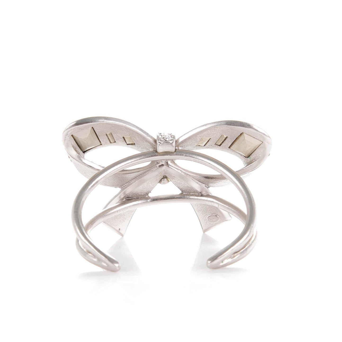 Baguette Crystal CC Bow Cuff Silver