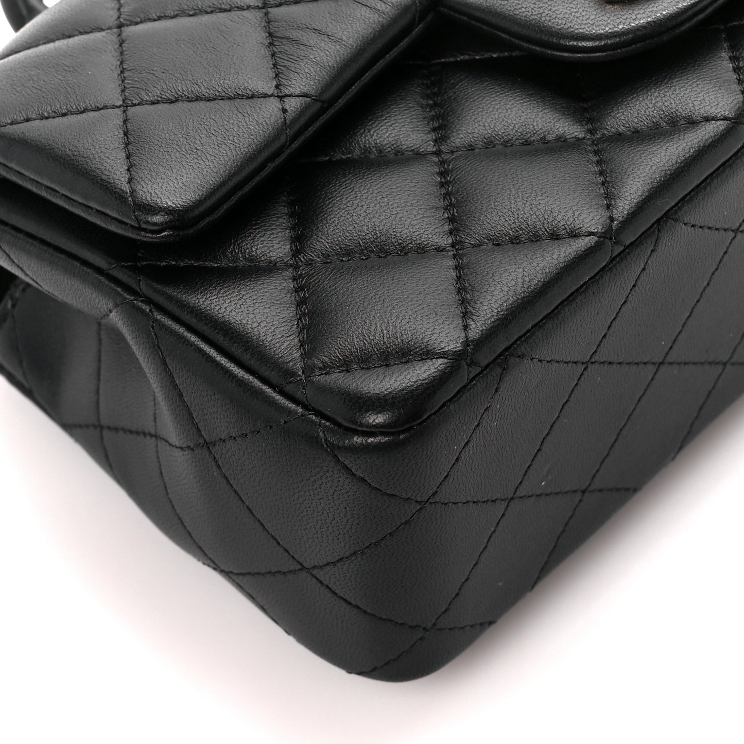 Lambskin Quilted Mini Top Handle Rectangular Flap Black