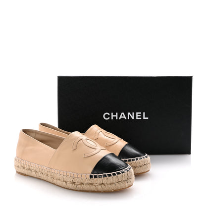 Chanel Lambskin CC Espadrilles 37 Beige Black 10 of 10