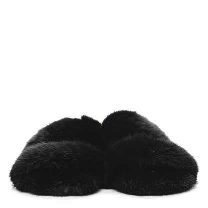 Saint Laurent Mink Fur Bleach Sandals 39 Black 2 of 6