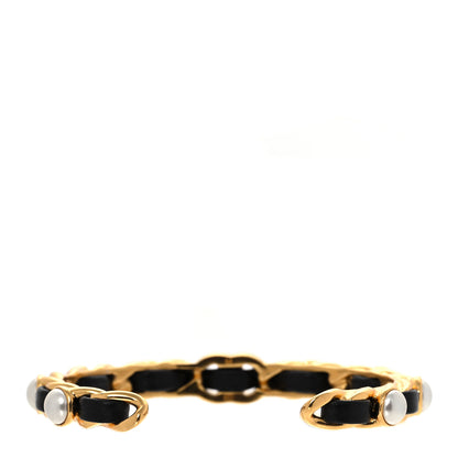 Chanel Lambskin Pearl CC Cuff Bracelet M Black Gold 3 of 4