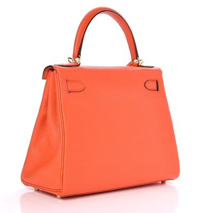 Hermes Taurillon Clemence Kelly Retourne 28 Orange Poppy 4 of 34