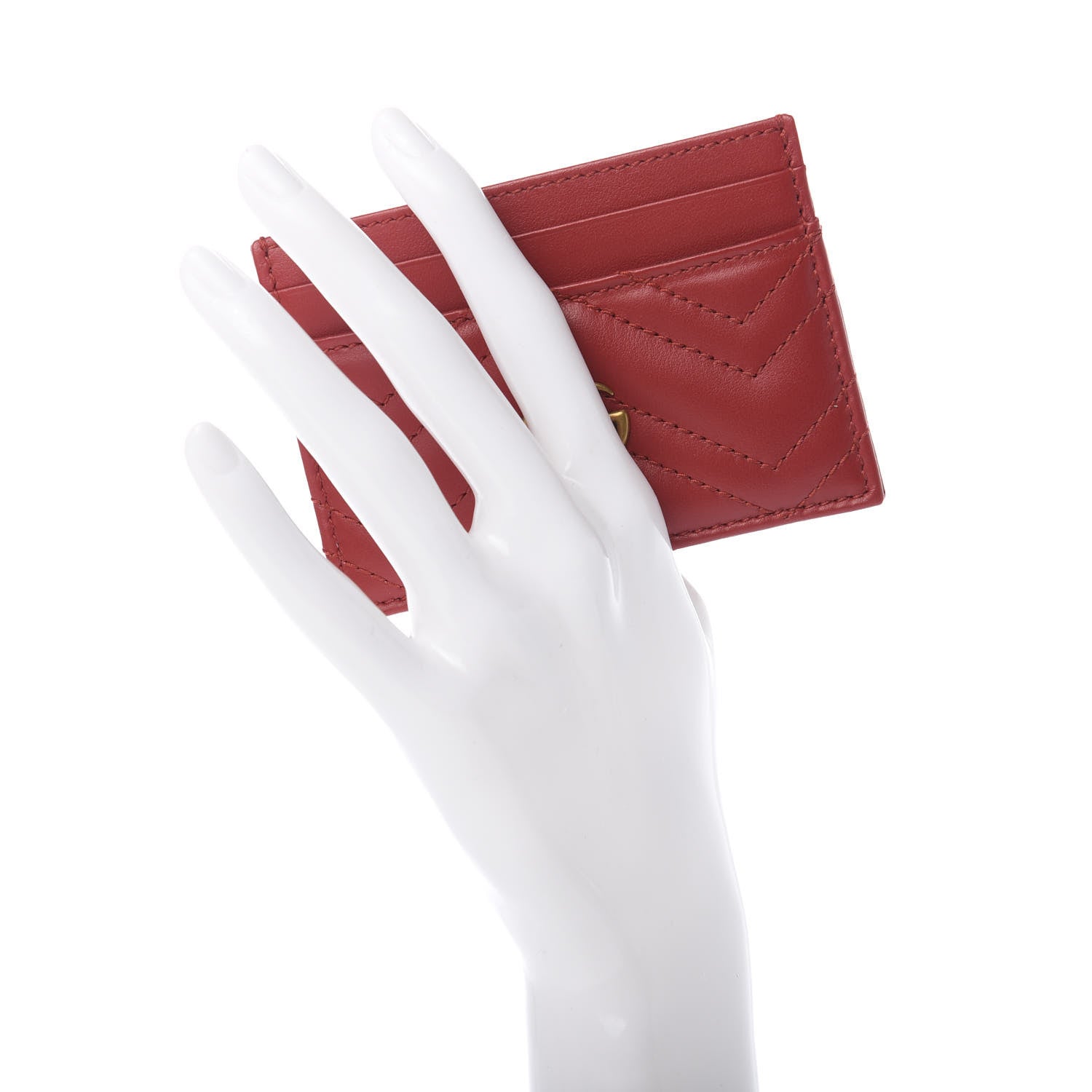 Gucci Calfskin Matelasse GG Marmont Card Holder Hibiscus Red 2 of 7