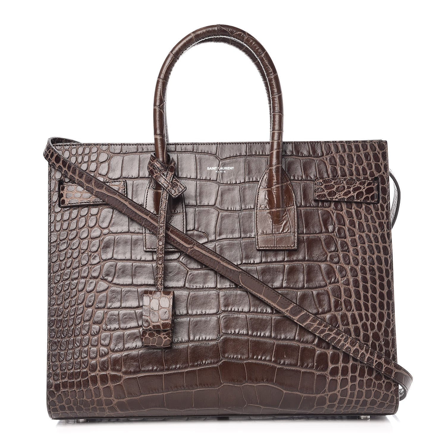 Saint Laurent Calfskin Crocodile Embossed Small Sac de Jour Brown 1 of 14