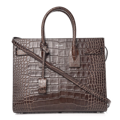Saint Laurent Calfskin Crocodile Embossed Small Sac de Jour Brown 1 of 14