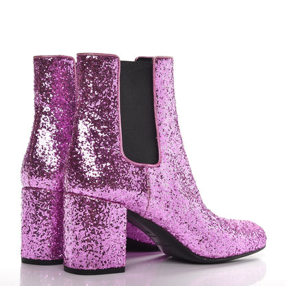Saint Laurent Metallic Glitter Calfskin Babies Chelsea 90 Ankle Boots 36.5 Pink 4 of 9