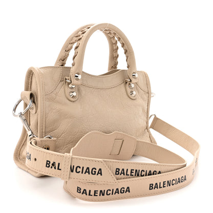 Balenciaga Agneau Classic Silver Hardware Mini City Logo Strap Light Beige Black 3 of 10