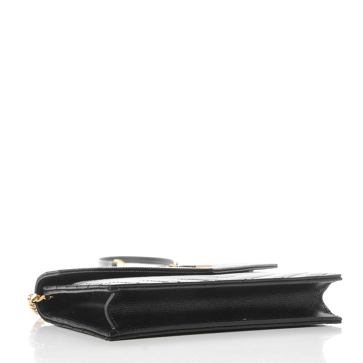 Grain De Poudre Matelasse Chevron Monogram Envelope Chain Wallet Black