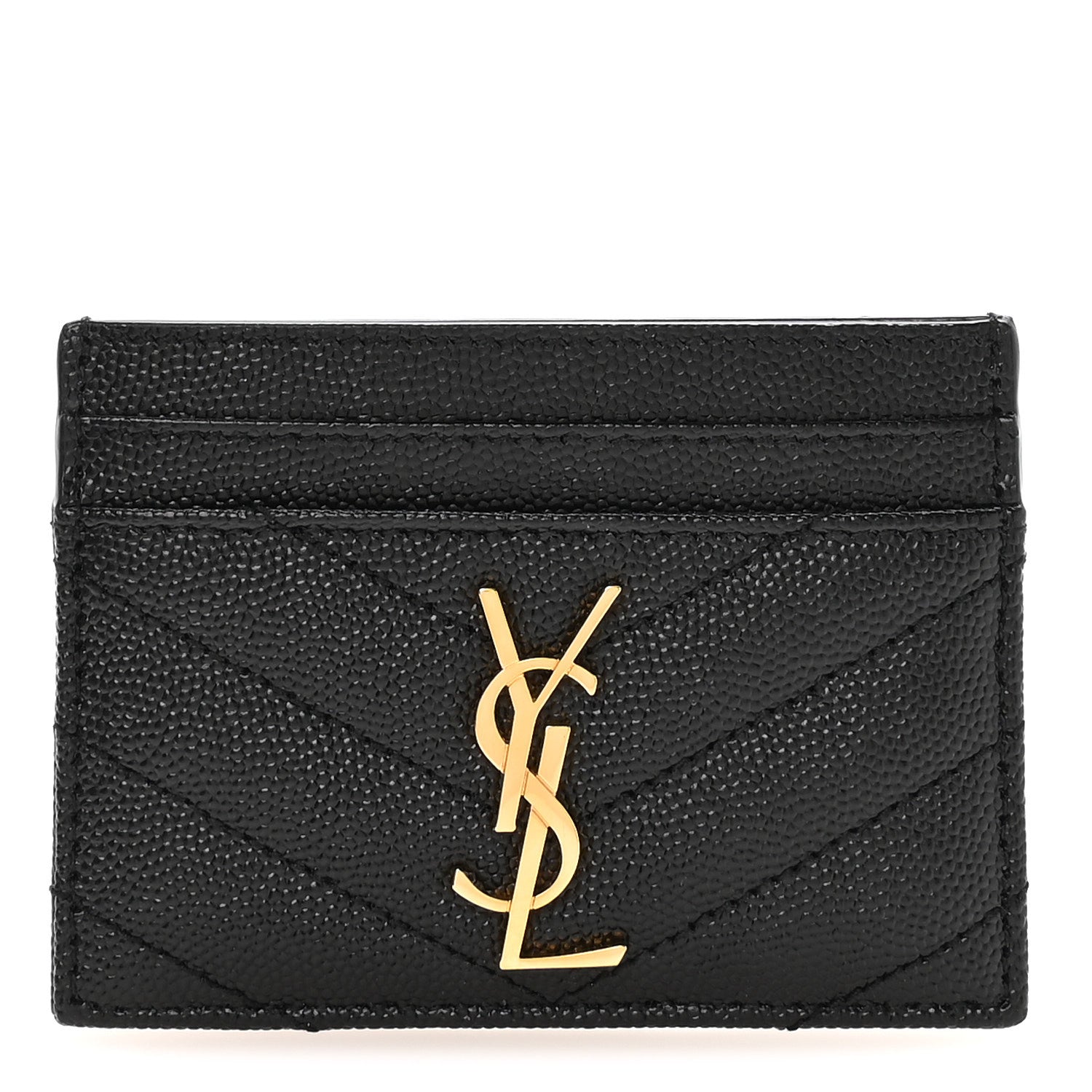 Saint Laurent Grain De Poudre Matelasse Chevron Monogram Credit Card Case Black 1 of 8