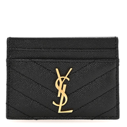 Saint Laurent Grain De Poudre Matelasse Chevron Monogram Credit Card Case Black 1 of 8