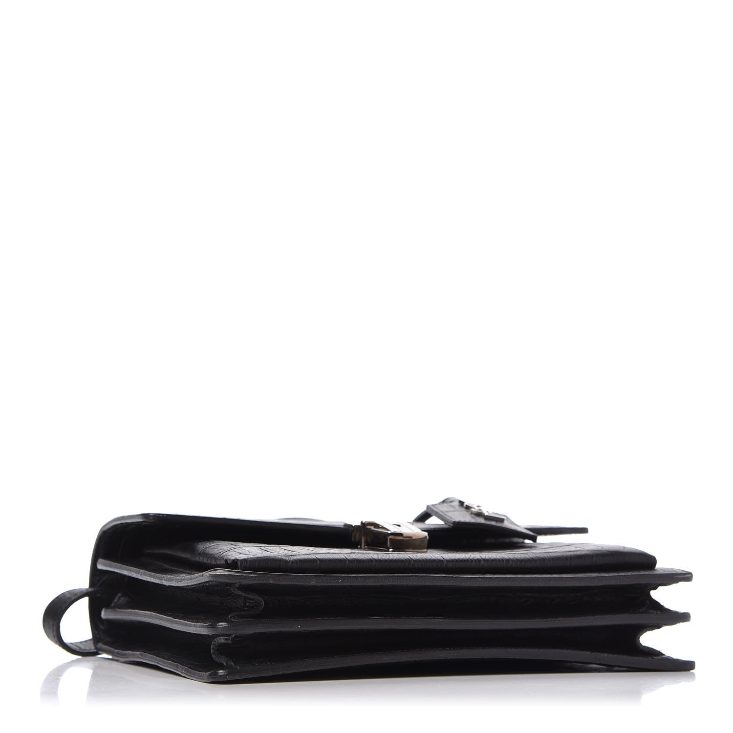 Saint Laurent Calfskin Crocodile Embossed Medium High School Satchel Black 4 of 9