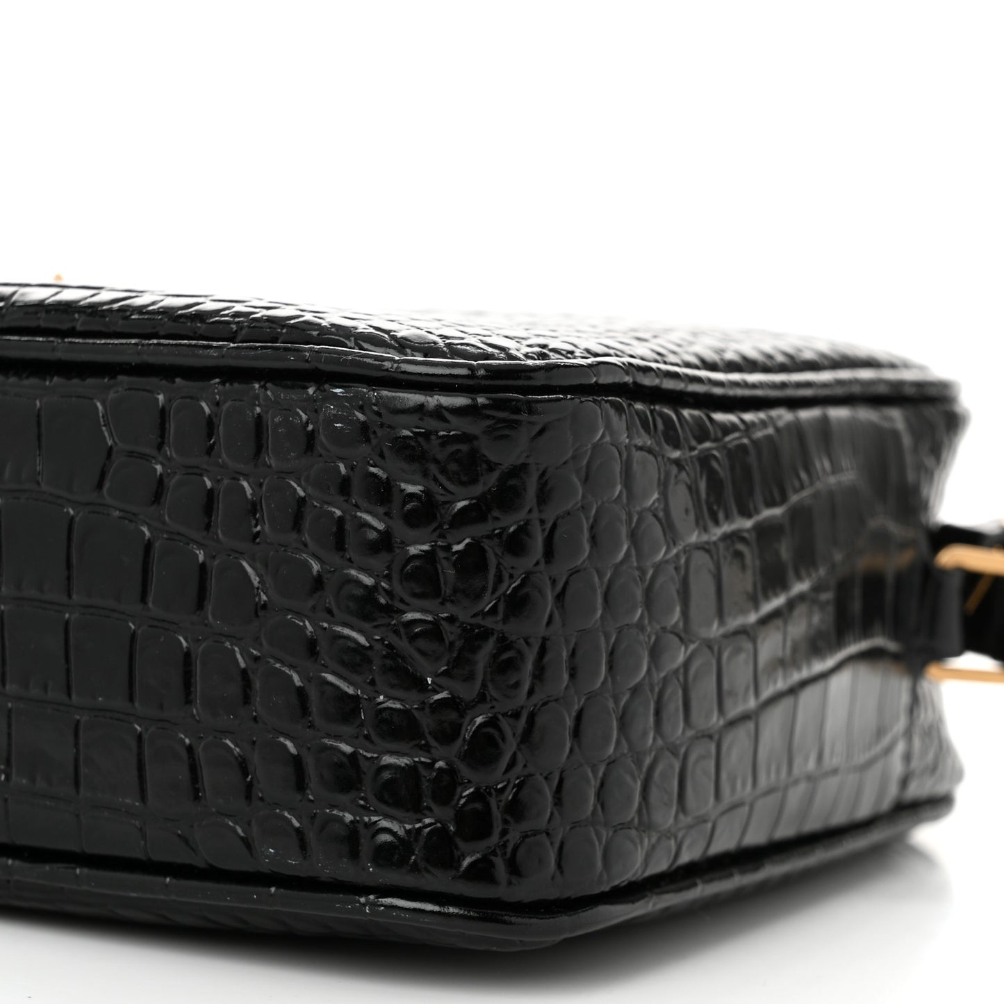 Patent Calfskin Crocodile Embossed Monogram Lou Camera Bag Black