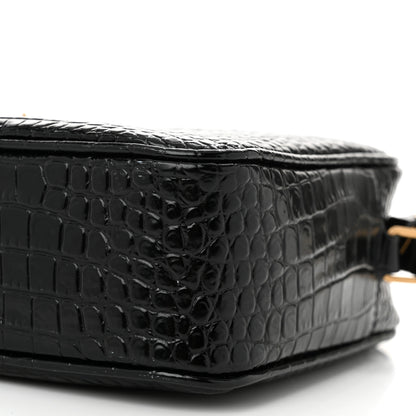 Saint Laurent Patent Calfskin Crocodile Embossed Monogram Lou Camera Bag Black 10 of 11