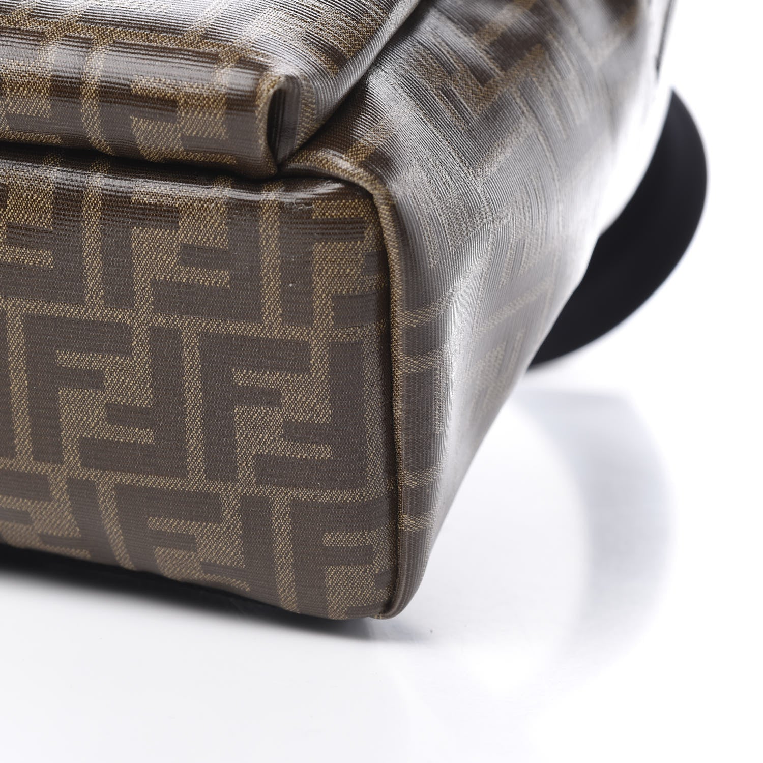 Fendi Glazed Fabric Vitello Century FF 1974 Stamp Patch Pocket Backpack Mogano Panna Black 9 of 10