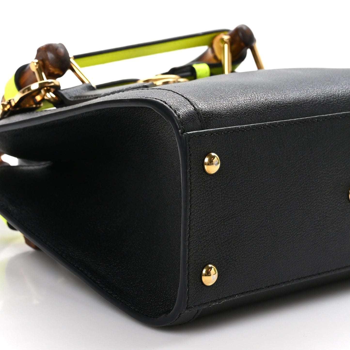 Wonka Grain Calfskin Mini Diana Tote Bag Black Yellow Fluo