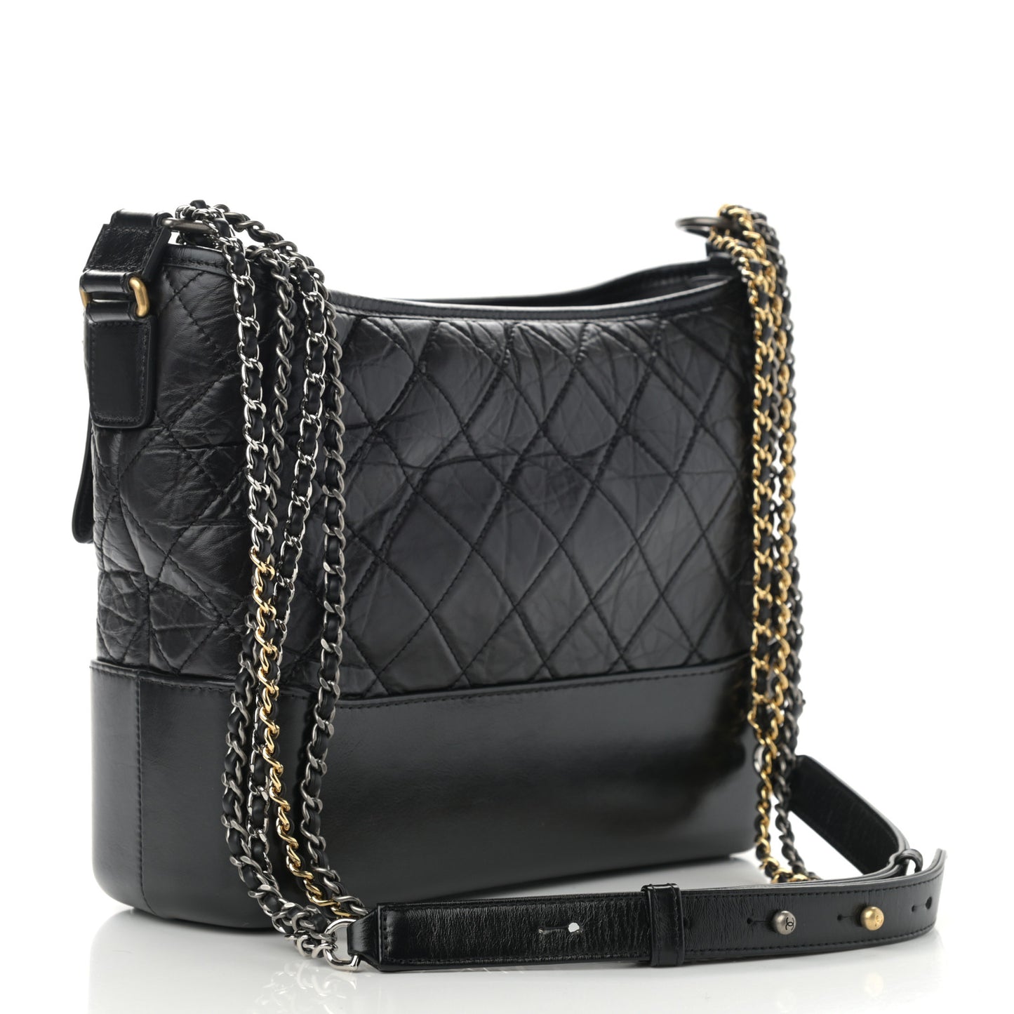 Aged Calfskin Quilted Medium Gabrielle Hobo Black