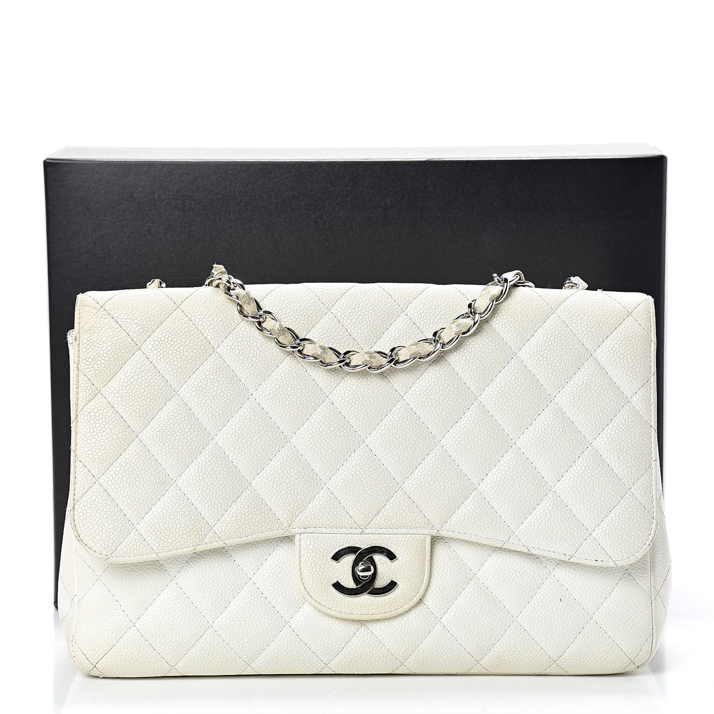 Caviar Quilted Jumbo Single Flap White