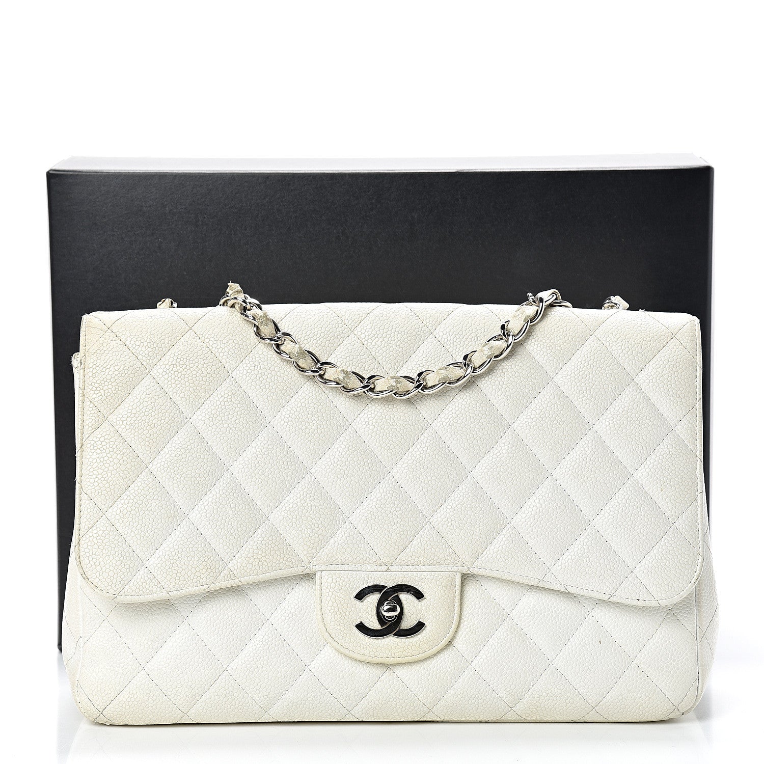 Chanel Caviar Quilted Jumbo Single Flap White 26 of 26