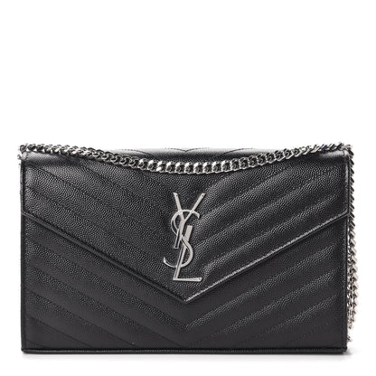 Saint Laurent Grain De Poudre Matelasse Chevron Monogram Chain Wallet Black 1 of 10