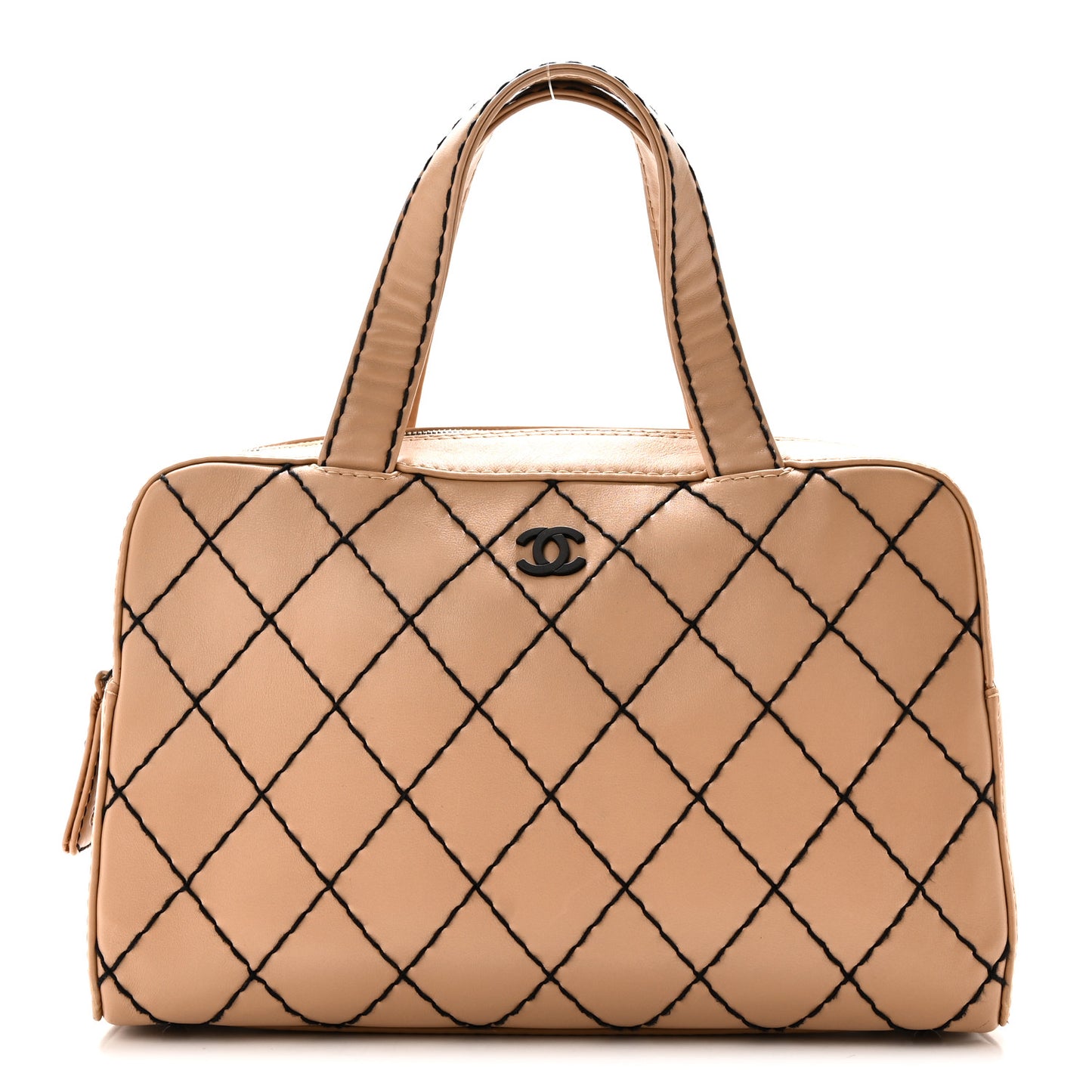 Calfskin Wild Stitch Top Handle Bag Beige