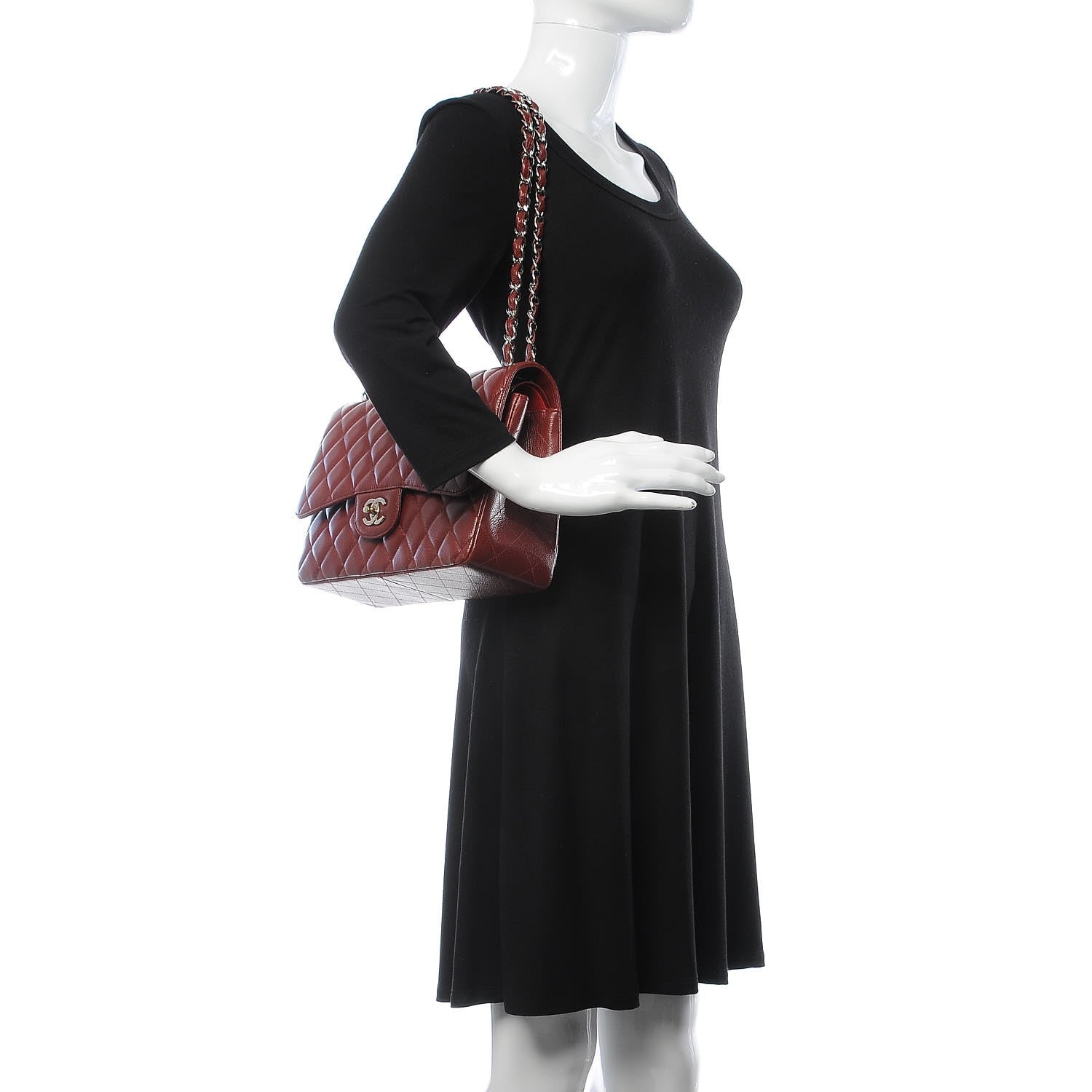 Chanel Caviar Quilted Jumbo Double Flap Burgundy 2 of 9