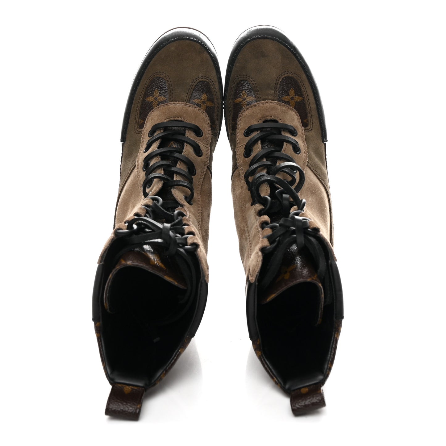 Suede Calfskin Monogram Laureate Platform Desert Boots 36 Taupe