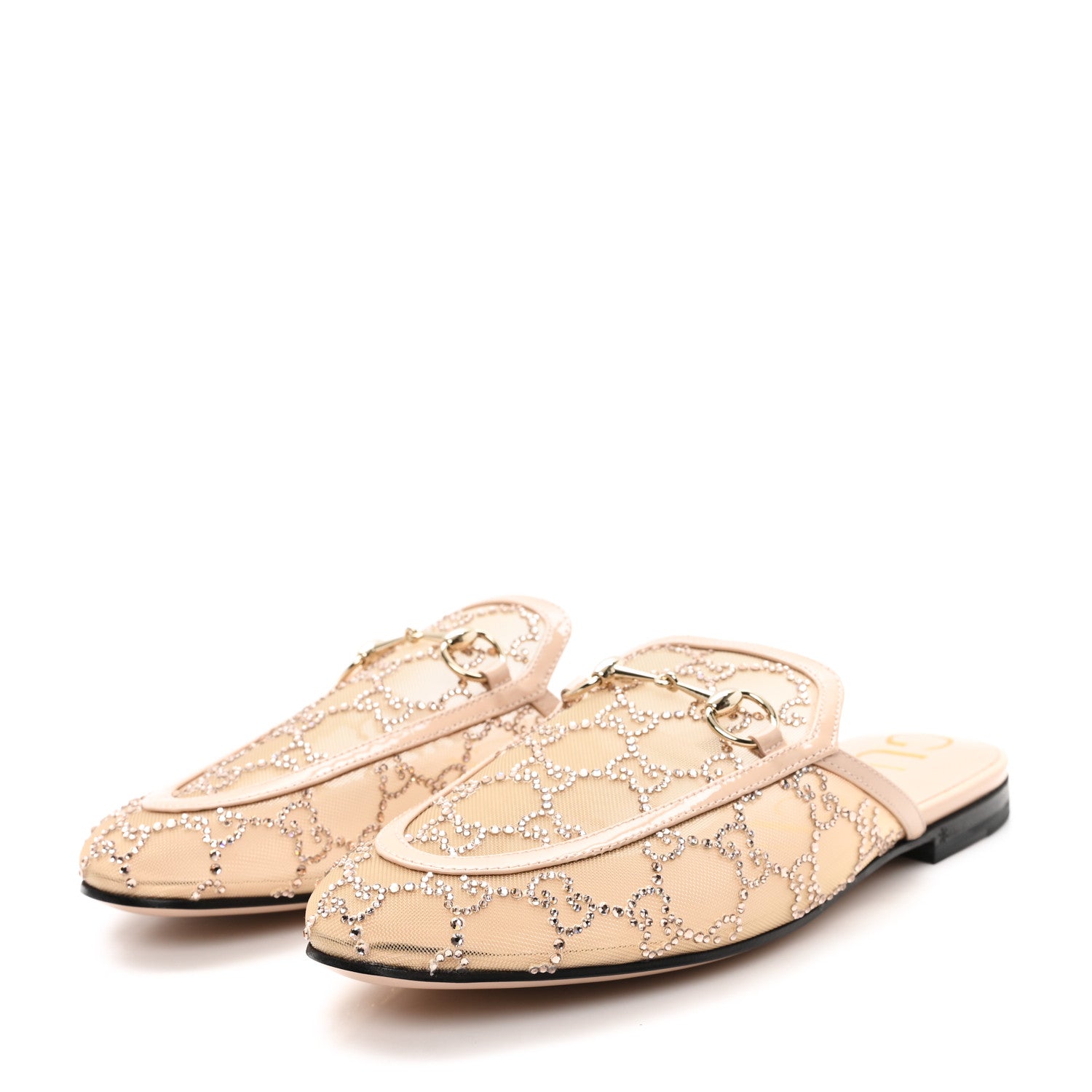 Gucci Patent Mesh Crystal GG Monogram Womens Princetown Slippers 38 Ivory 4 of 8